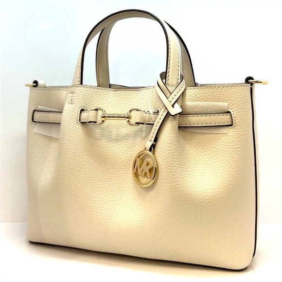 Michael Kors Small Carson Pebbled Leather Satchel Bag Light Cream - Picture 3 of 10